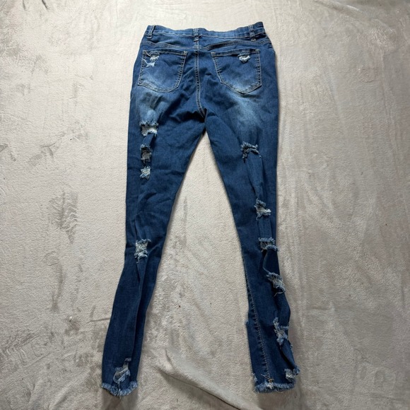 Womens Blue Denim Skinny Jeans Distressed Ripped High Rise Frayed Hem Size M - Picture 4 of 7